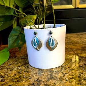 Hammered sterling silver and turquoise earrings